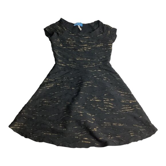 Brat Star Girls Black Dress Wavy Gold Tone Pattern Cap Sleeves Size M - Picture 10 of 11